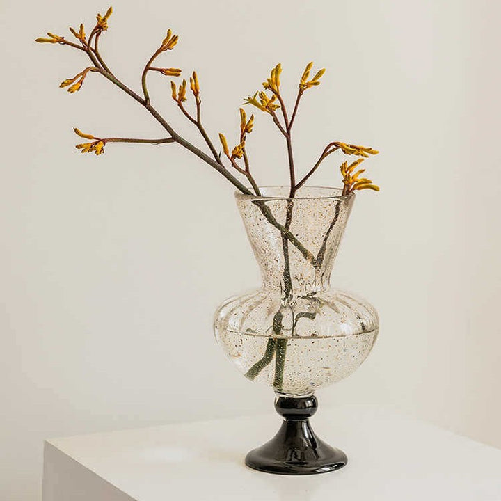 Speckled Hand-Blown Ribbed Pedestal Glass Vase