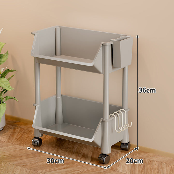 Slim Four-Tier Rolling Storage Cart with Stacking Open Bins