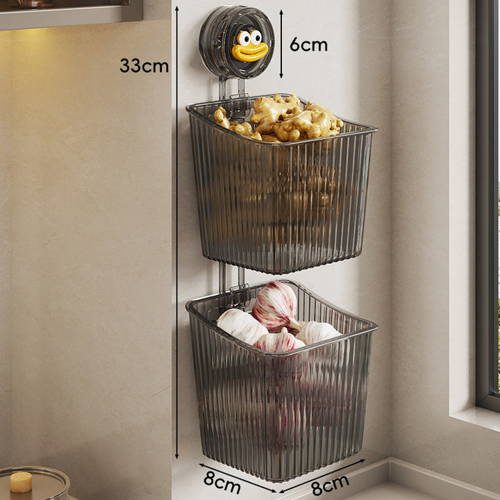 Vertical Three-Tier Ribbed Plastic Suction-Supported Corner Storage Basket System