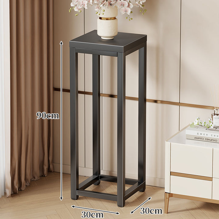 Tall Marble-Top Decorative Plant Pedestal with Slim Metal Frame