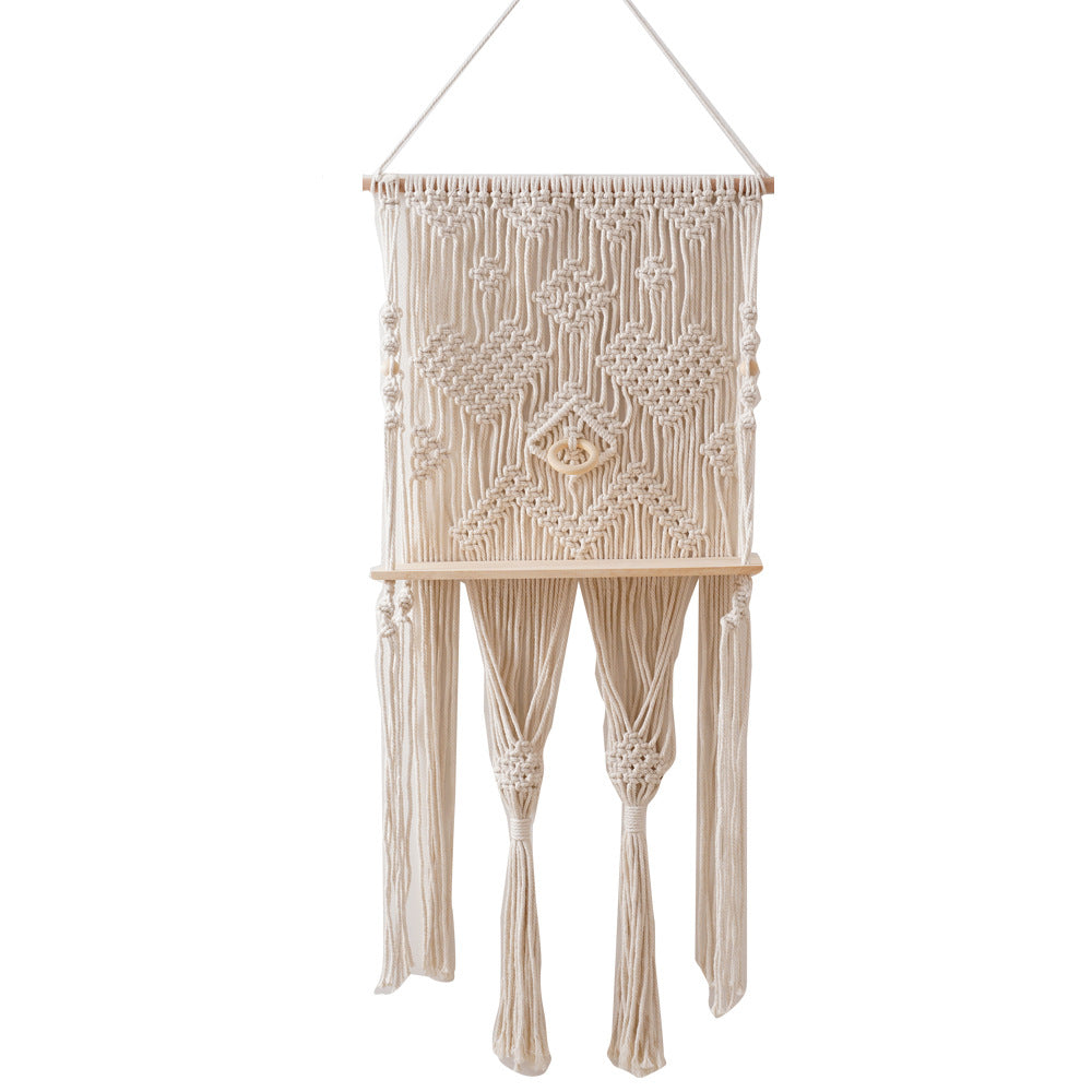 Wall-Mounted Macrame Tapestry with Shelf