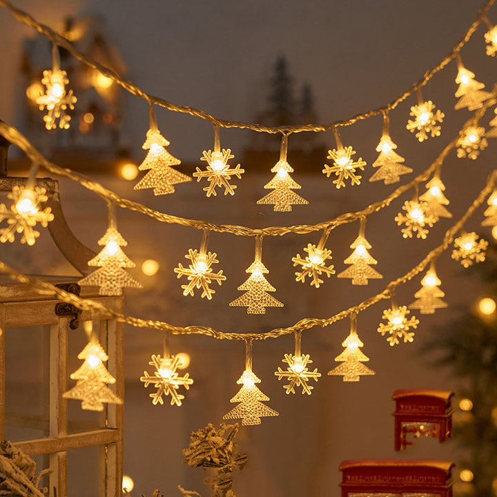 Christmas tree and snowflake LED lights string battery-operated acrylic ornament garland