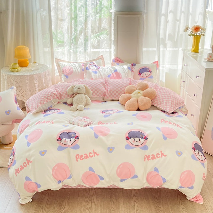 Playful Floral Cartoon Duvet Cover Set