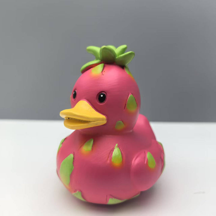 Funny rubber duck with strawberry design