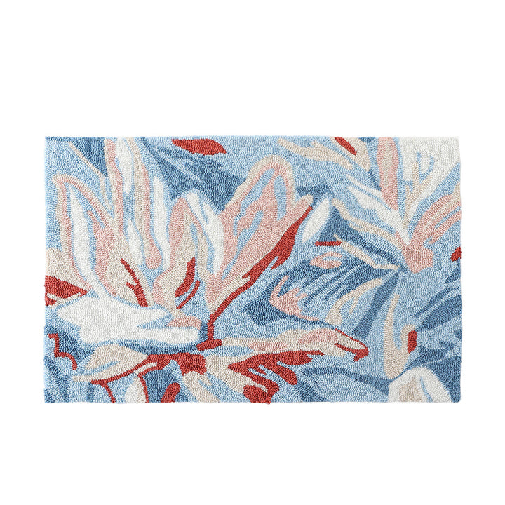 Floral bath mat made of absorbent cotton loop structure with non-slip underside