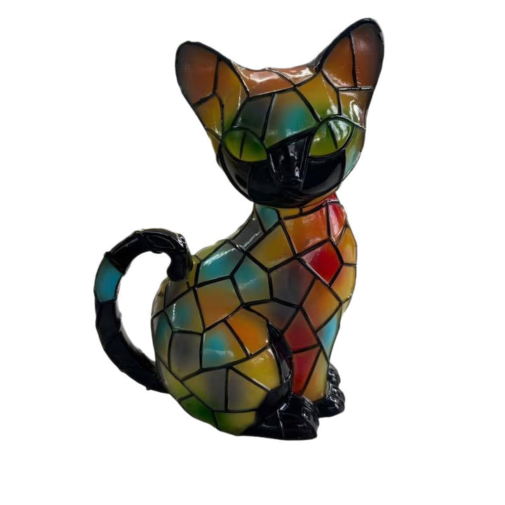 Decorative cat figurine in mosaic design