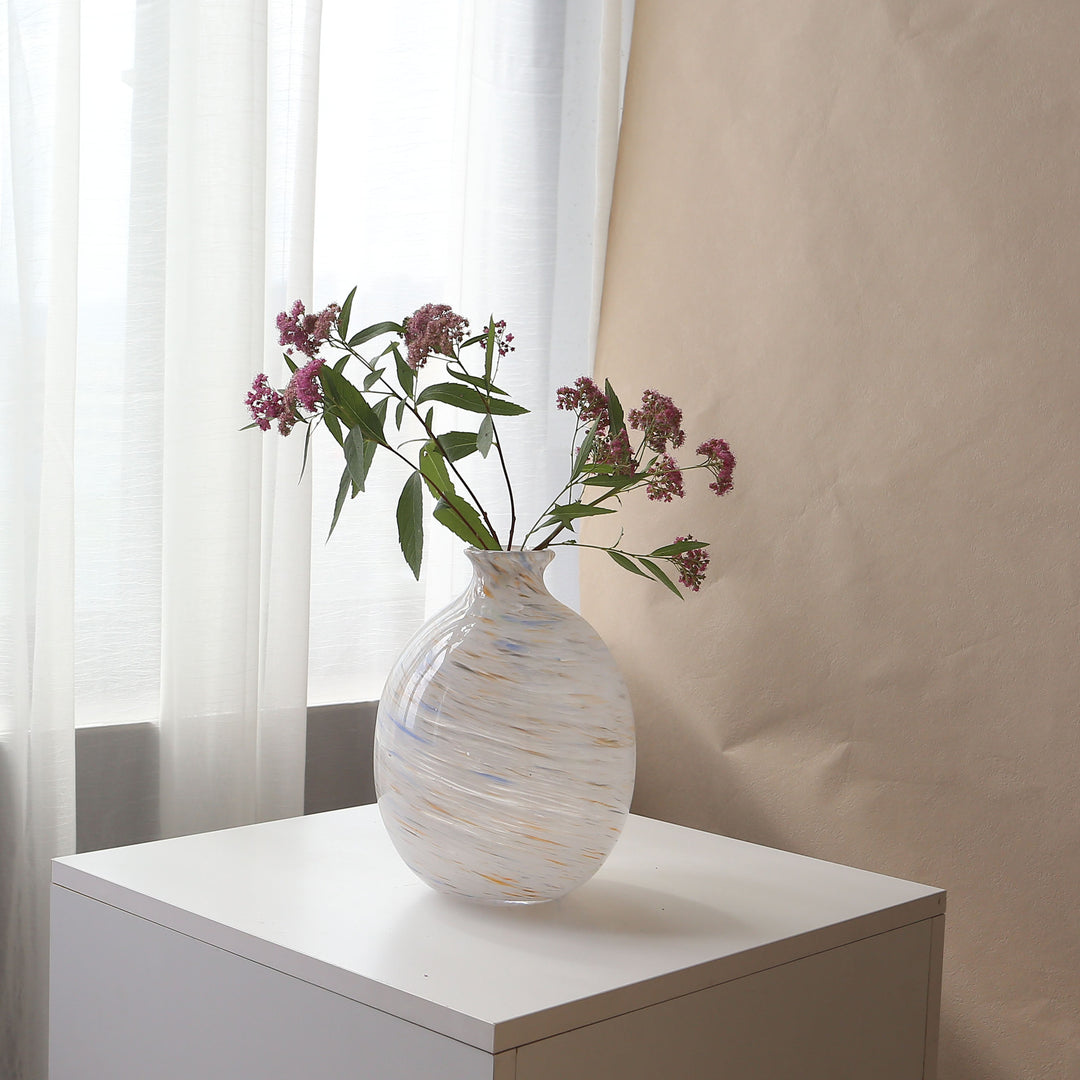 Handcrafted Swirled Marble-Effect Accent Vase with Rounded Bulb Body