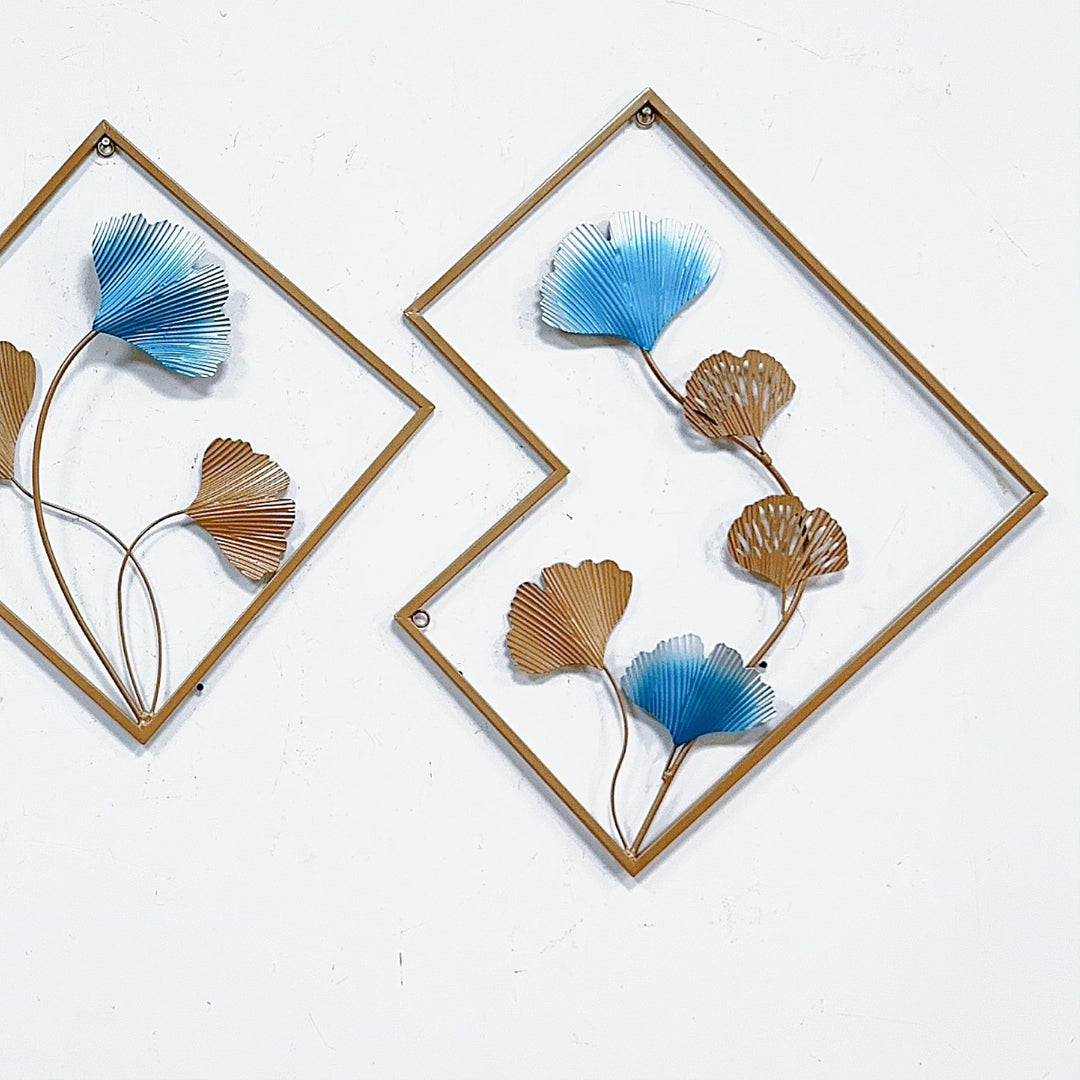 Decorative Metal Wall Art Set with Ginkgo Leaf and Floral Design