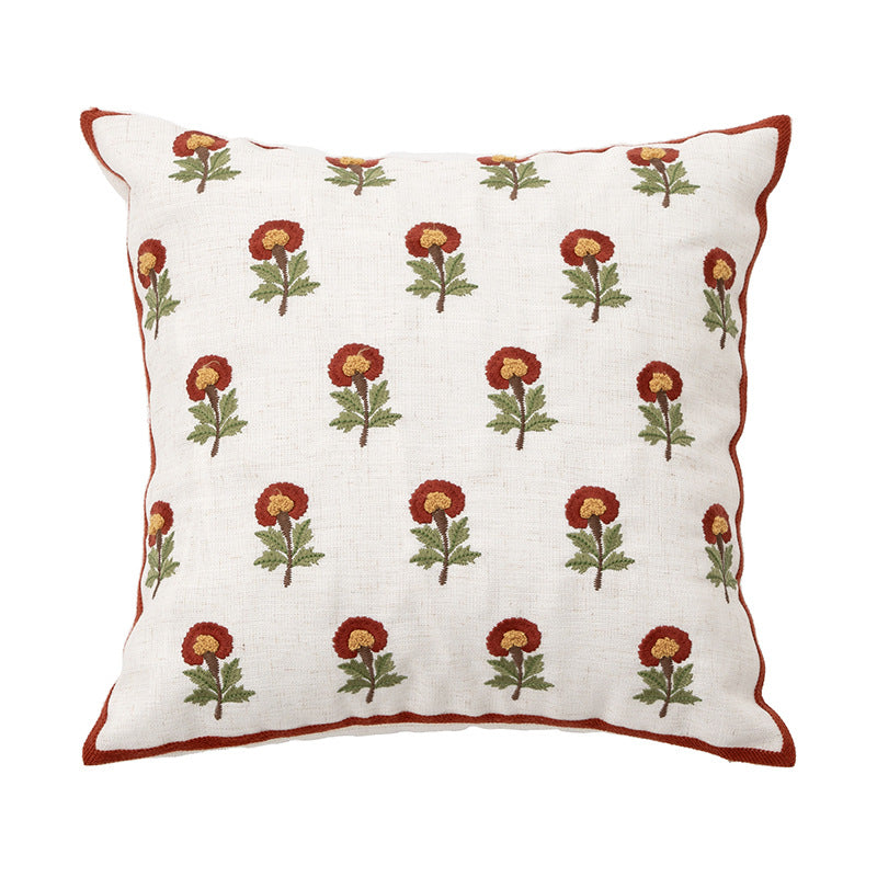 Hand-tufted square decorative cushion cover with floral chenille appliqué