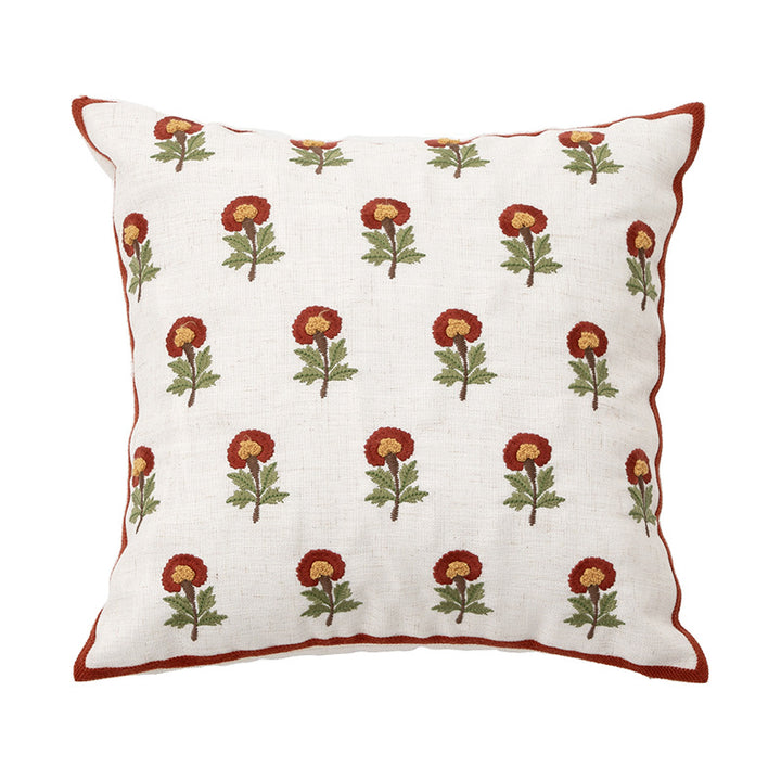 Hand-tufted square decorative cushion cover with floral chenille appliqué