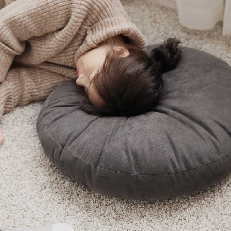 Round seat pouf with soft velvet cover, removable zipper, and shape-stable filling