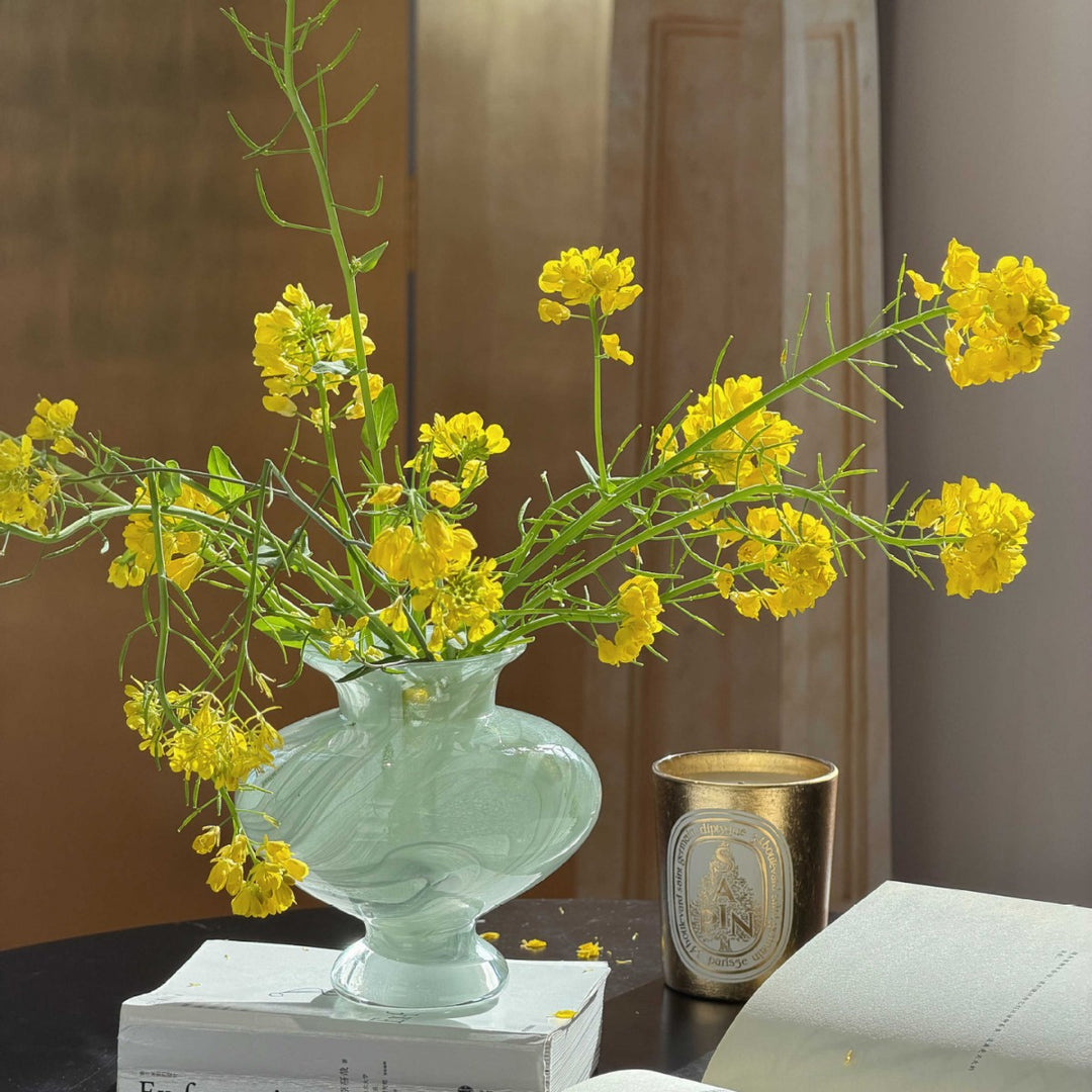 Mini Hand-Blown Swirled Glass Bulb Vase with Pedestal Base