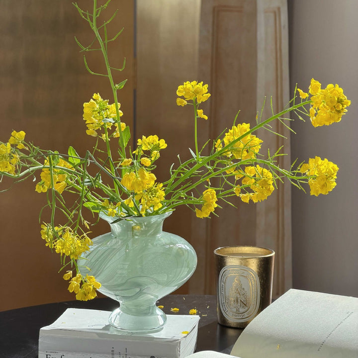 Mini Hand-Blown Swirled Glass Bulb Vase with Pedestal Base