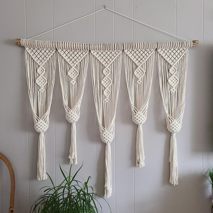 Elegant macramé wall hanging with intricate details