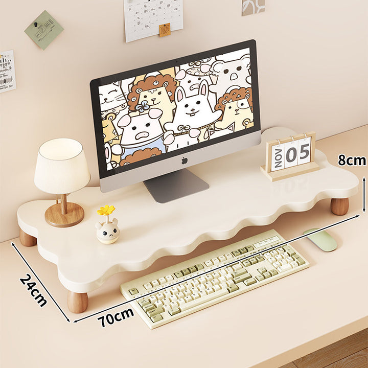 Solid Wood Monitor Riser with Tiered Desk Organizer and Cable Management