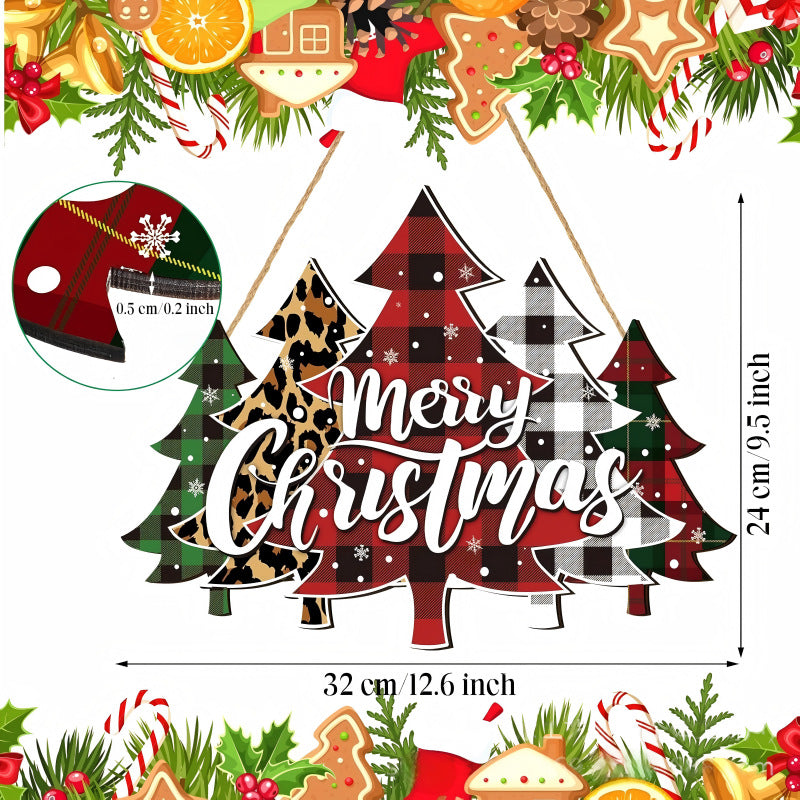 Decorative wooden sign with winter motifs