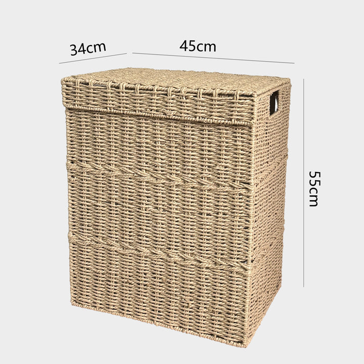 High-quality laundry basket with lid and natural weave