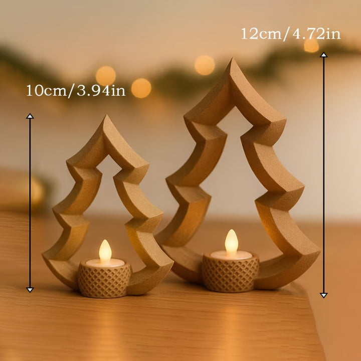 Wood carved Nordic Christmas tree tealight holder