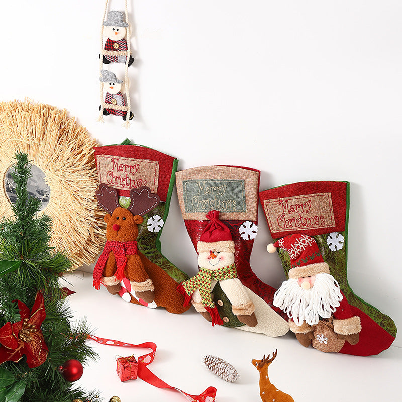 Festive Christmas stocking with loving Santa motifs