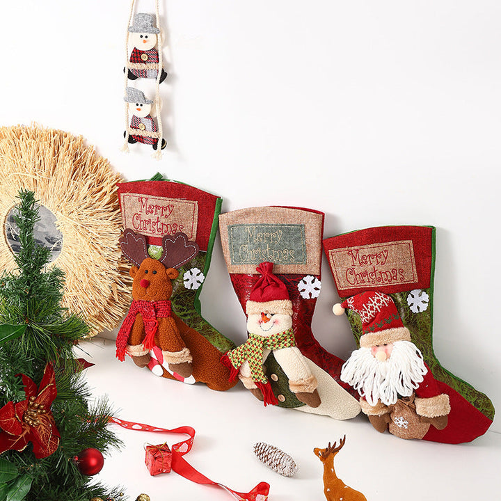 Festive Christmas stocking with loving Santa motifs