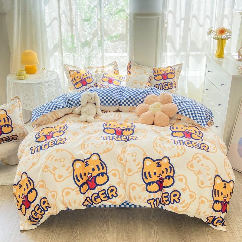 Playful Floral Cartoon Duvet Cover Set