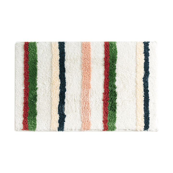 Modern striped bath mat with textured high pile and non-slip latex base
