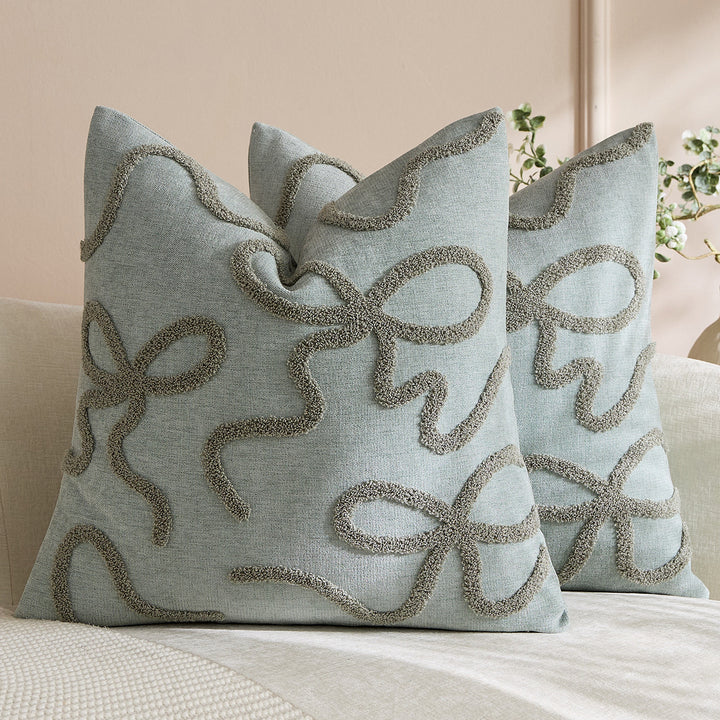 Square Textured Loop-Appliqué Linen-Blend Accent Pillow Cover