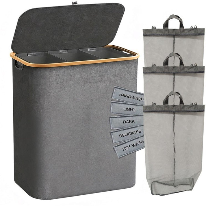Laundry separation system with bamboo lid and multiple compartments