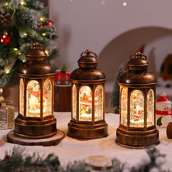 Illuminated Christmas lantern with Santa Claus scene
