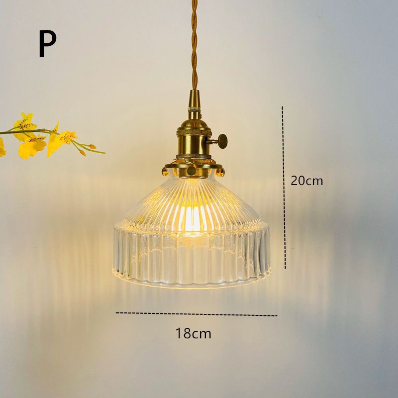 Fluted Glass Pendant Lamp with Vintage Brass Socket