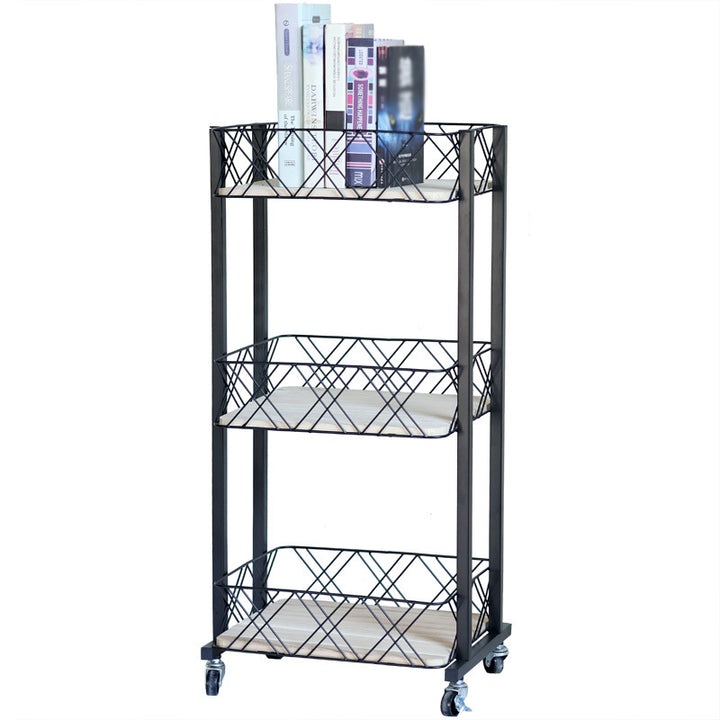Modern rolling cart with three shelves and wheels