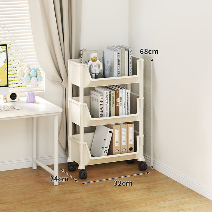Compact Tiered Rolling Plastic Storage Cart with Swivel Casters and Front File Access