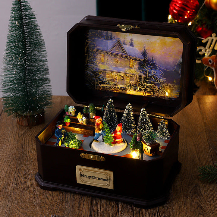 Illuminated Christmas lantern with snow and Christmas motif