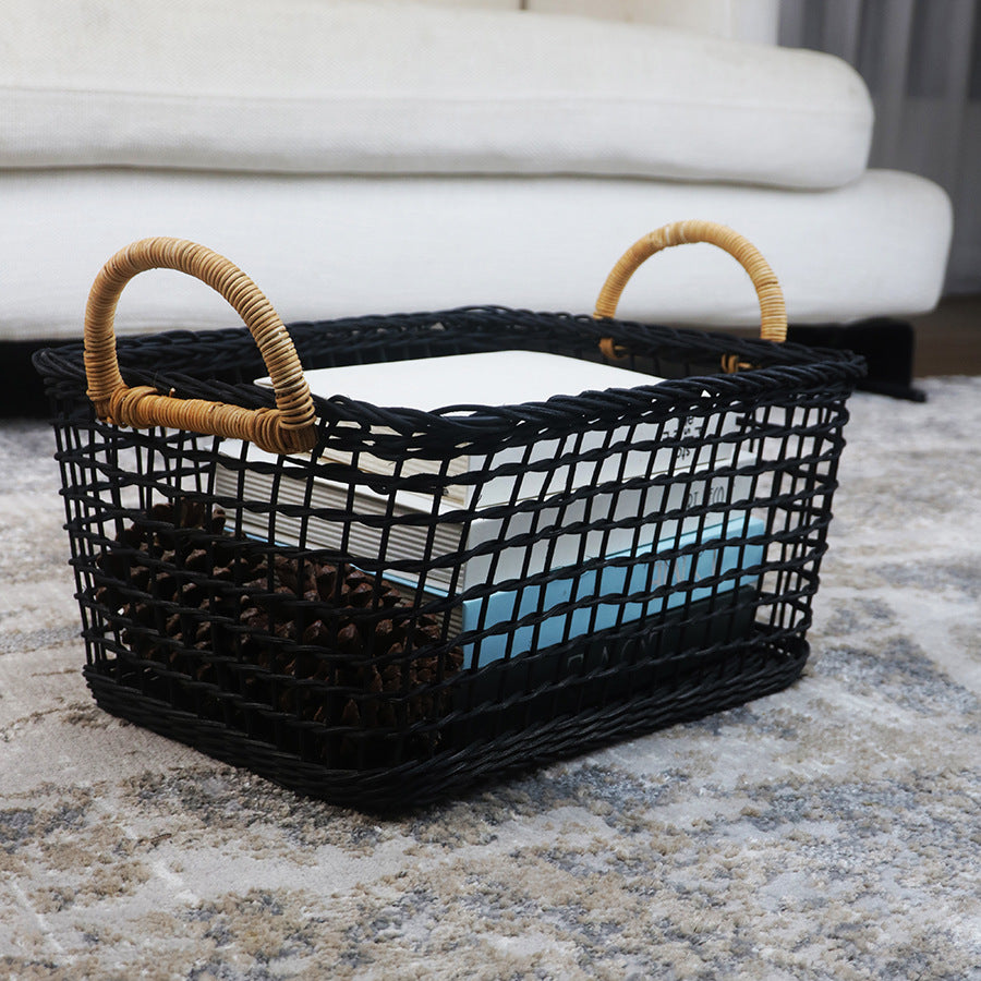 Handmade storage basket with braided handles