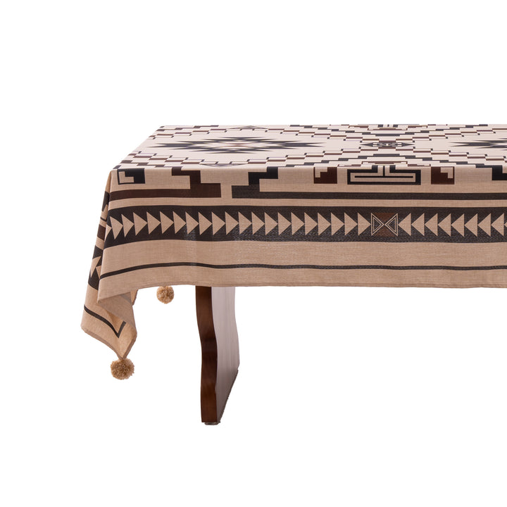 Rectangular tablecloth in linen look with pompom tassels