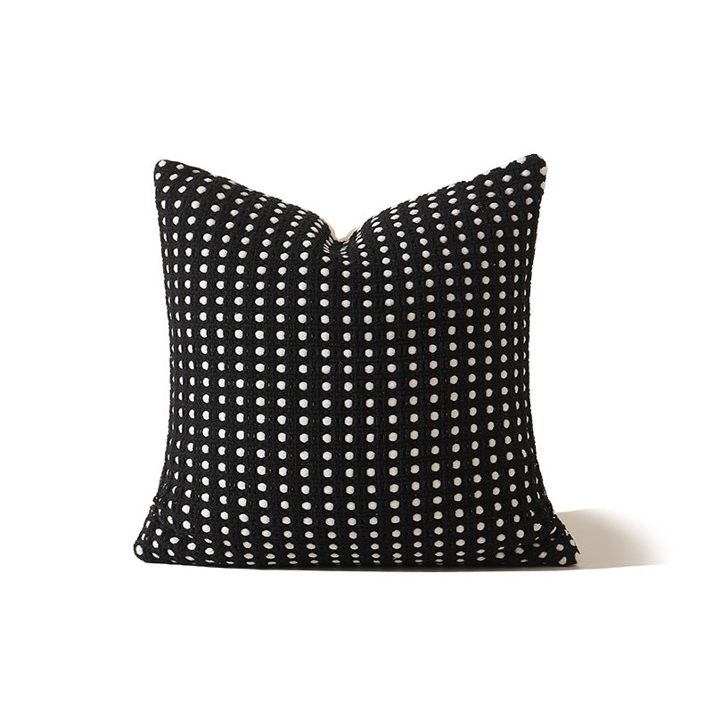 Decorative cushion cover with textured hole waffle weave structure made from cotton-linen mix