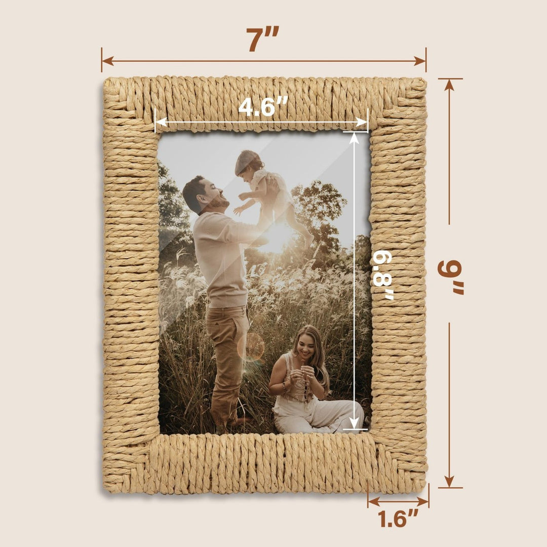 Artful picture frame made of woven natural material