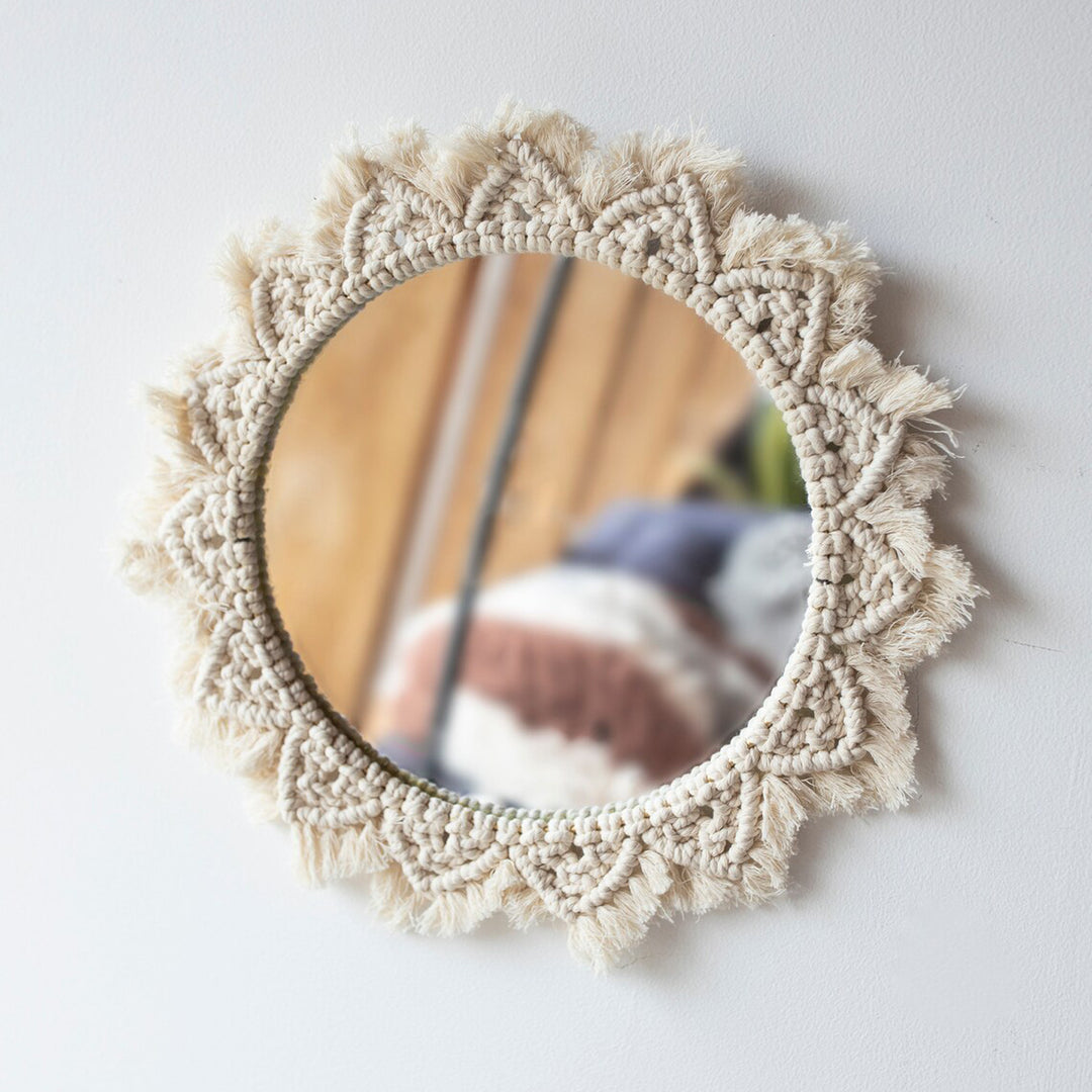 Macrame Wall Mirror with Fringe Detailing