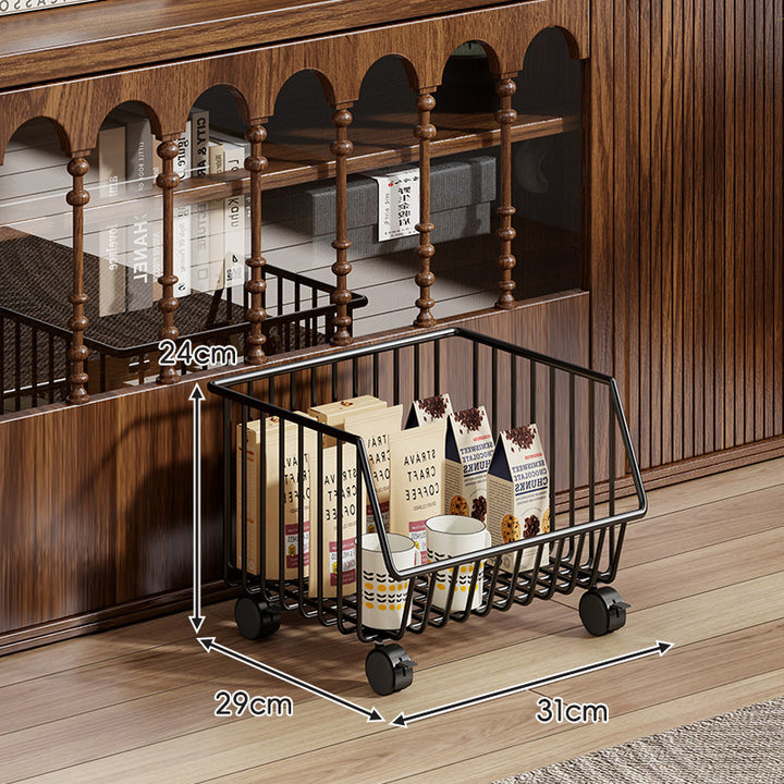 Four-Tier Tall Rolling Wire Pantry and Mug Storage Cart with Deep Slanted Baskets
