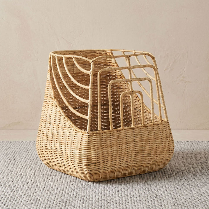 Handcrafted storage basket with curved design
