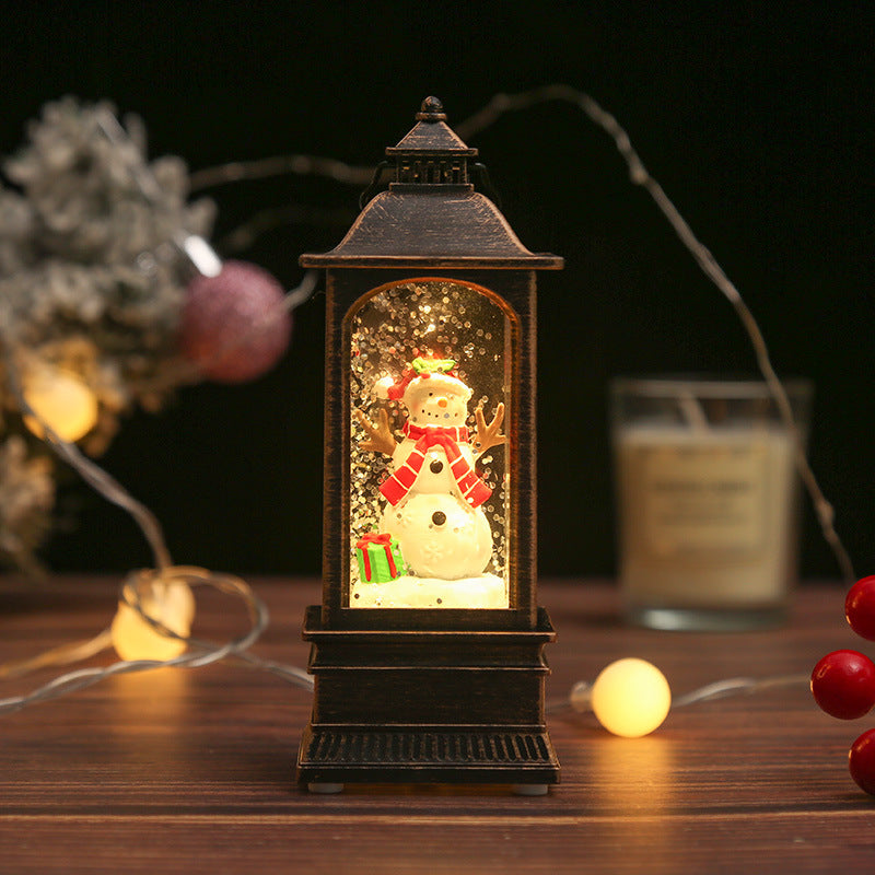 Nostalgic Christmas lantern with glowing snowman