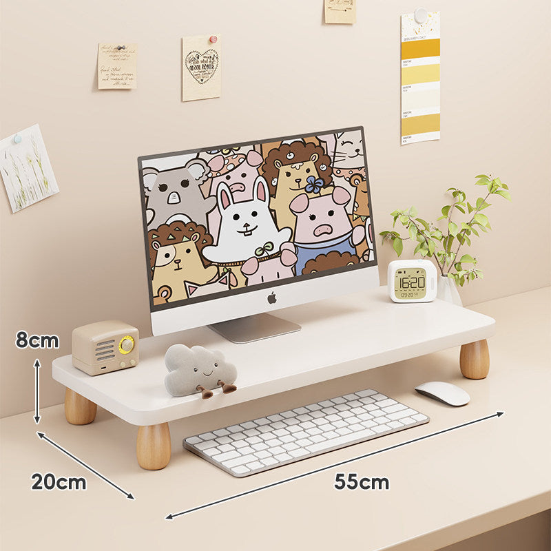 Solid Wood Low-Profile Monitor and Display Riser with Rounded Peg Legs and Keyboard Slide-Out Space