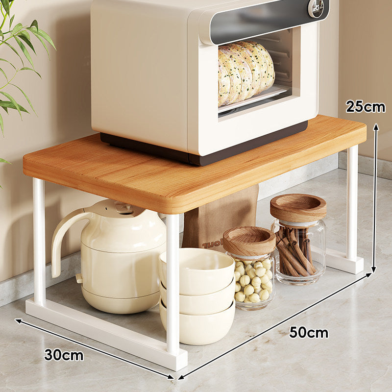 Countertop Appliance Riser Shelf with Wood-Top and Metal Frame