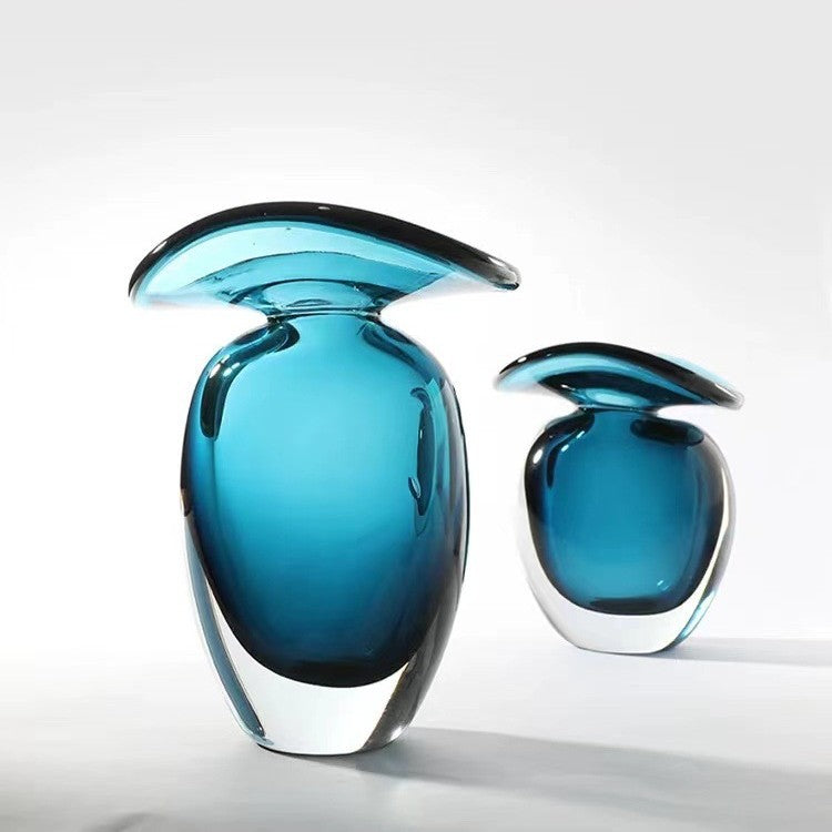 Hand-Blown Sculptural Flared-Top Art Glass Centerpiece Vase