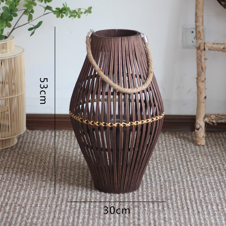 Stylish lantern made of rattan with wooden frame