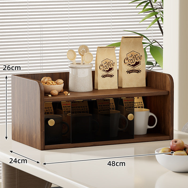 Countertop Wooden Kitchen Storage Cabinet with Sliding Smoky Glass Doors