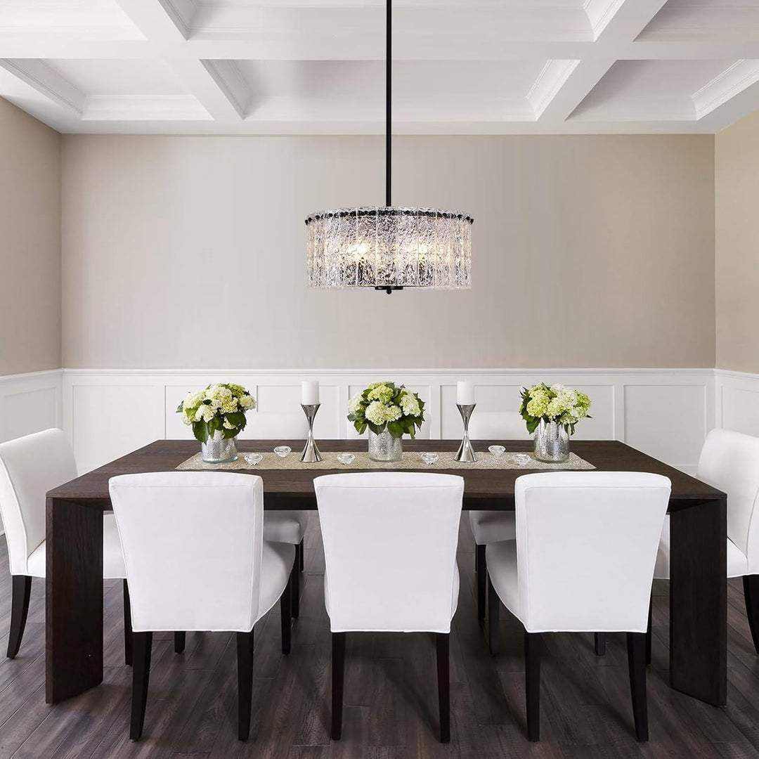 Modern Textured Glass Drum Pendant Light