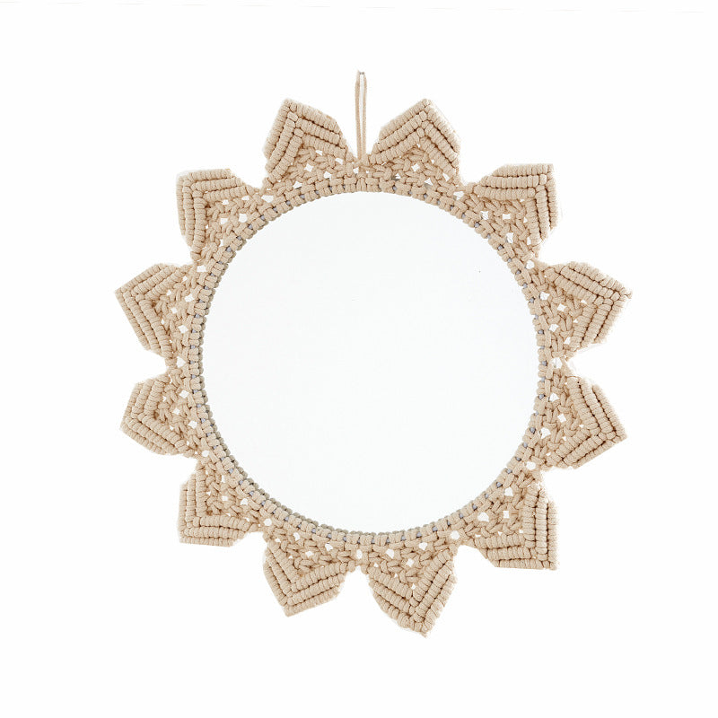 Decorative Macramé Wall Mirror with Floral Design