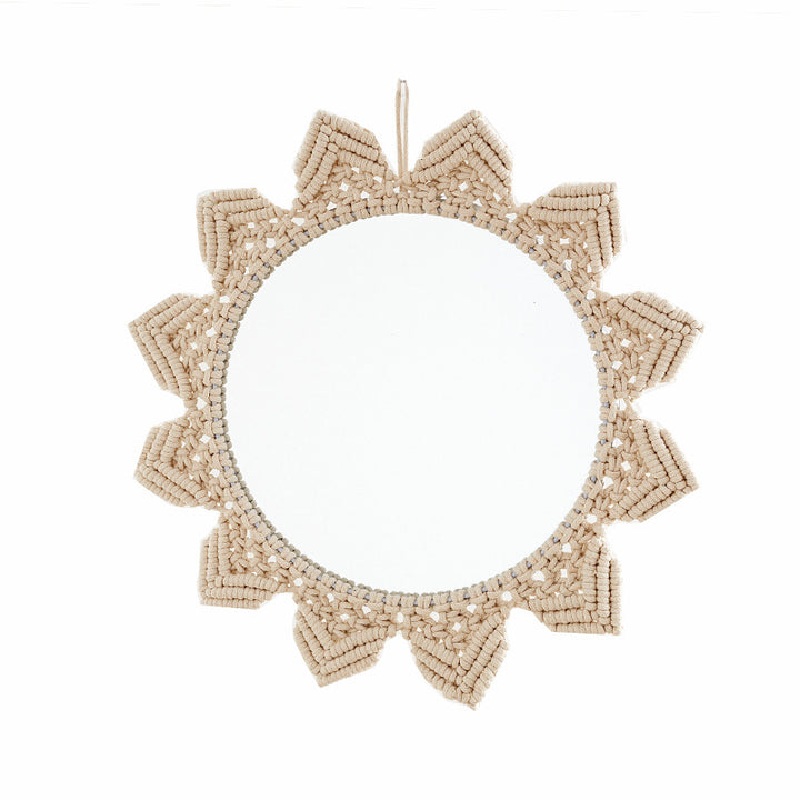 Decorative Macramé Wall Mirror with Floral Design
