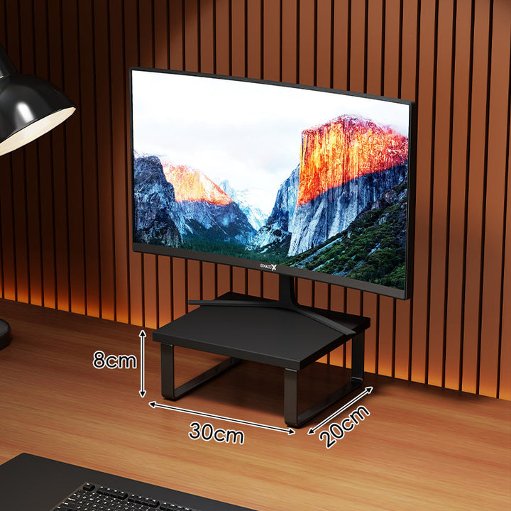 Compact Wooden Monitor Riser with Metal Frame and Under-Shelf Storage